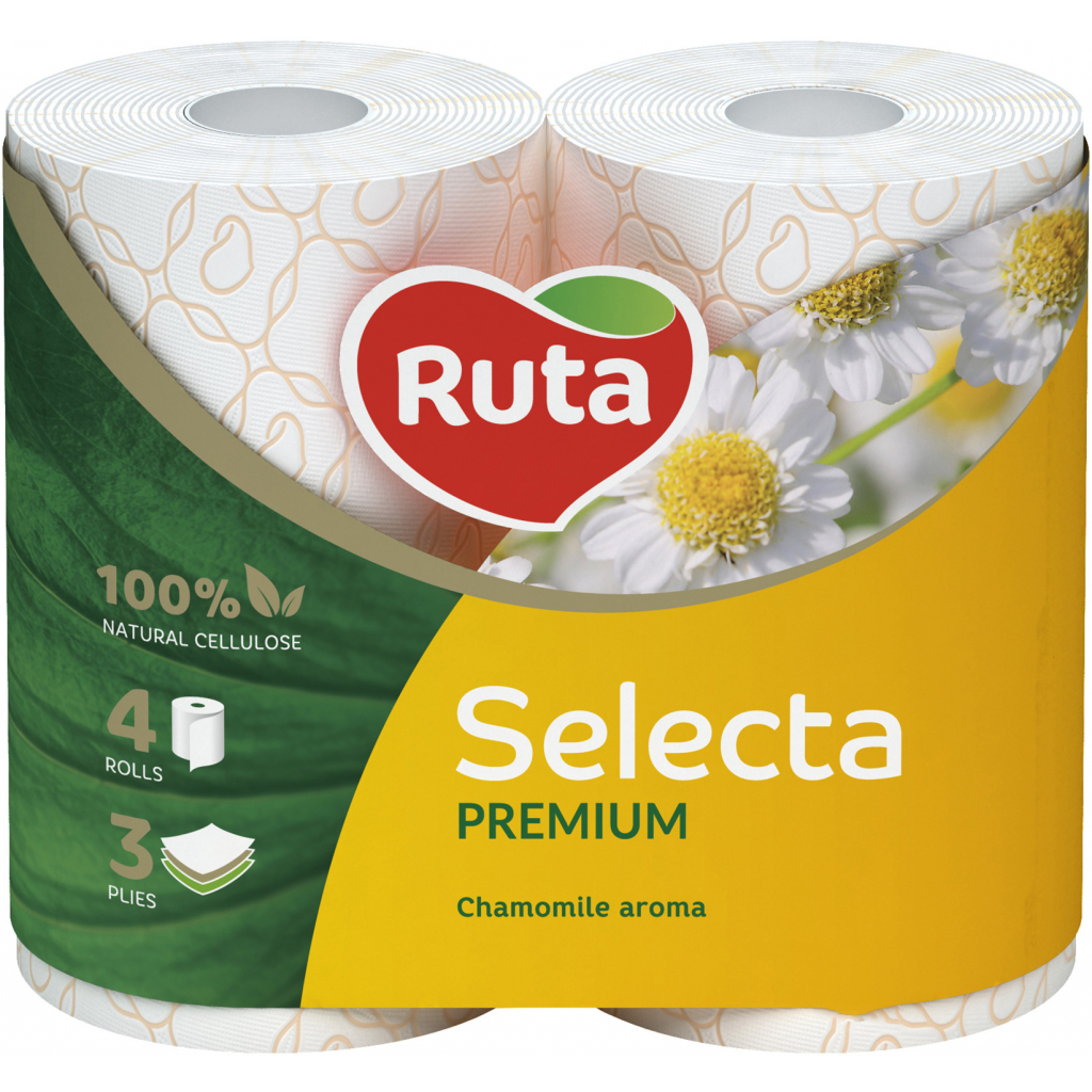 Туалетная бумага Ruta Selecta с ароматом ромашки 3 слоя 4 рулона (4820023744493)