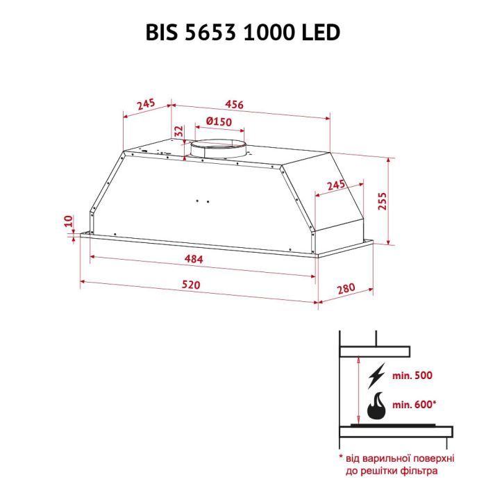 Витяжка кухонна Perfelli BIS 5653 I 1000 LED зображення 12
