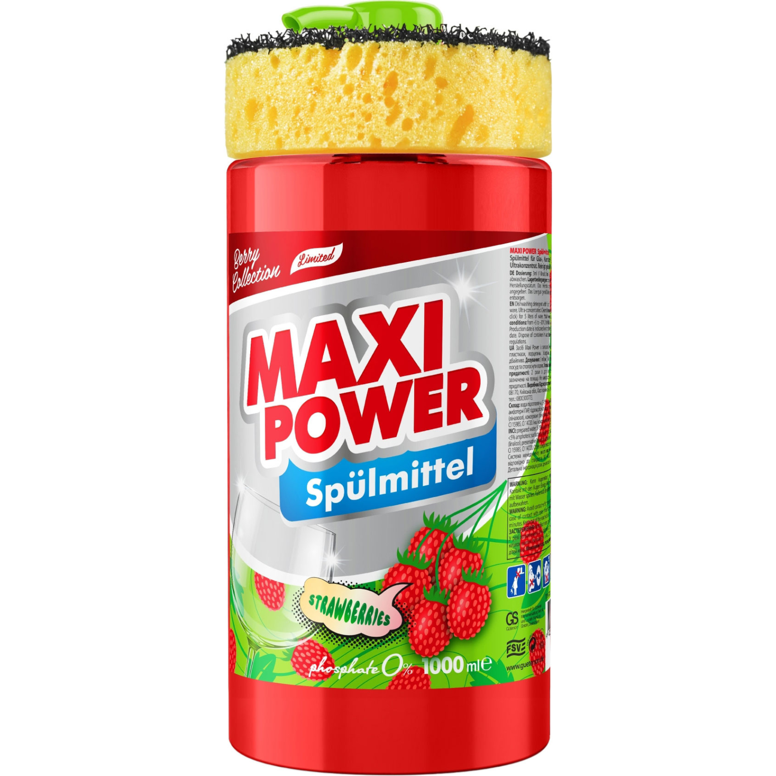 Засіб для ручного миття посуду Maxi Power Суниця 1000 мл (4823098414223)