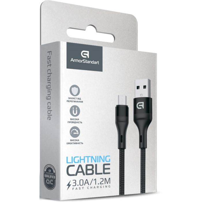 Дата кабель USB 2.0 AM to Lightning 1.0m AR87 3A black Armorstandart (ARM64037) изображение 4