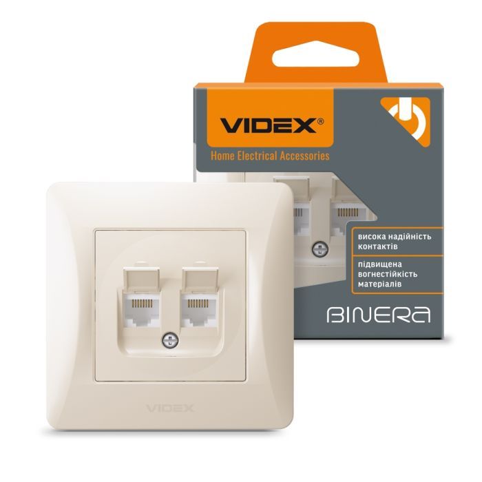Компьютерная розетка Videx BINERA CAT6+CAT6 двойная кремова (VF-BNSK2PC6-CR) изображение 3