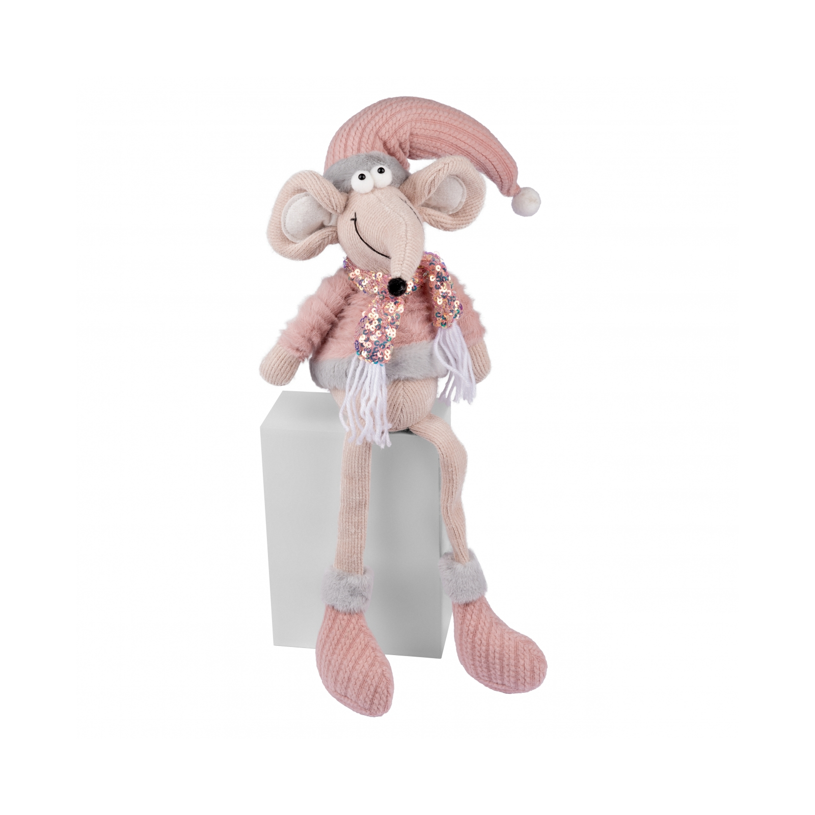Новогодняя фигурка Novogod`ko Мышонок Мальчик в розовом, 69см, сидит (974643)