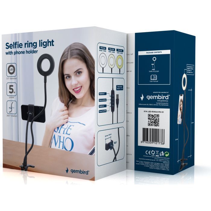 Набор блогера Gembird LED ring 3.5'' 5W, holder (LED-RING4-PH-01) изображение 6