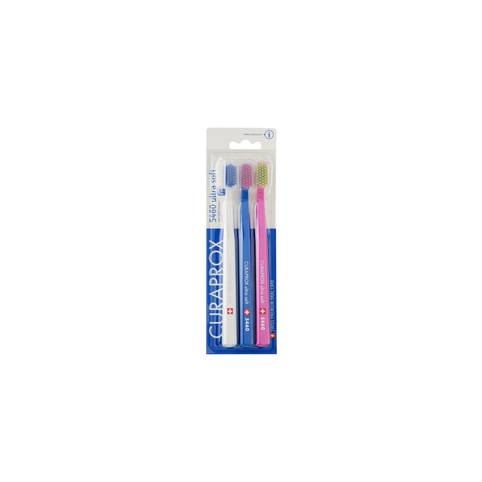 Зубная щетка Curaprox CS 5460 Ultra Soft Ультрамягкая Белая + Синяя + Розовая 3 шт. (CS 5460/3-01)