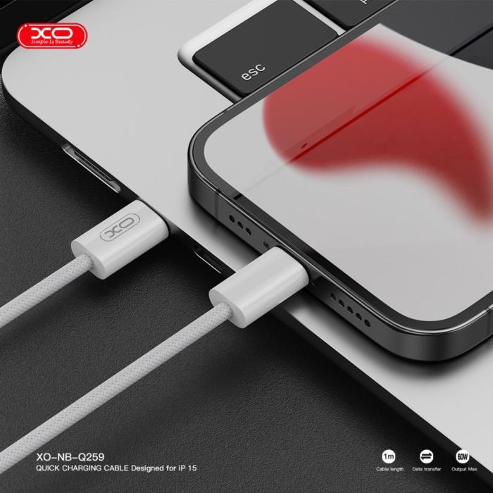 Дата кабель USB-C to USB-C NB-Q259 60W White XO (XO-NB-Q259-WH) зображення 6