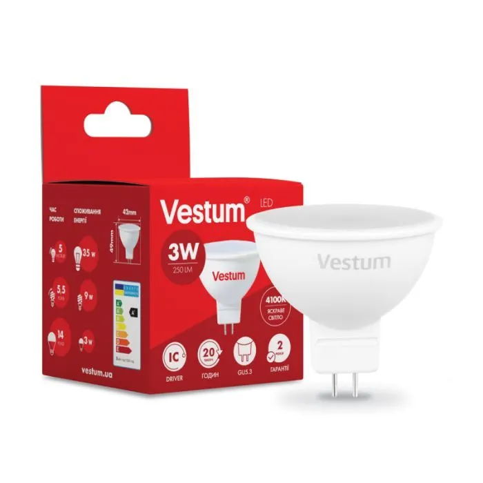 Лампочка Vestum MR16 3W 4100K 220V GU5.3 (1-VS-1501) изображение 2