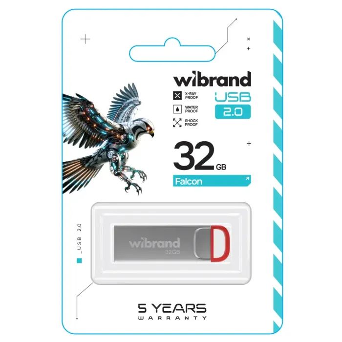 USB флеш накопитель Wibrand 32GB Falcon Silver-Red USB 2.0 (WI2.0/FA32U7R) изображение 2