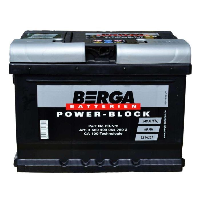 Аккумулятор автомобильный Berga Power Block 60Ah Н Ев (-/+) (540EN) (5604090547502)