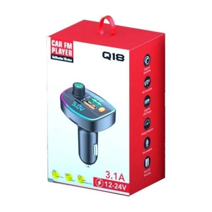 FM модулятор Voltronic Q18 з еквалайзером, 3.1A, USB, TF (FM-Q18EQ)