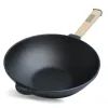 Сковорода Brizoll чавунна WOK з дерев'яною ручкою 2,2 л 240х70 мм (W24H)