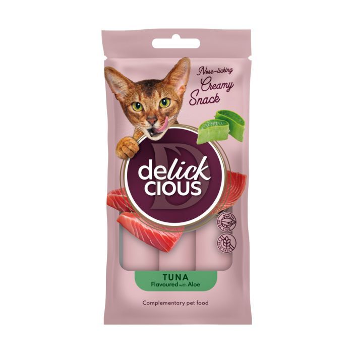 Ласощі для котів Delickcious Тунець з додаванням алое 4 х 15 г (4820269141605)