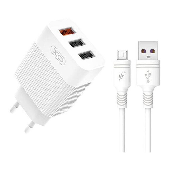 Зарядное устройство XO USB L72 (3A, QC3.0, 3 Usb) + cable Micro USB White (XO-L72-BK)