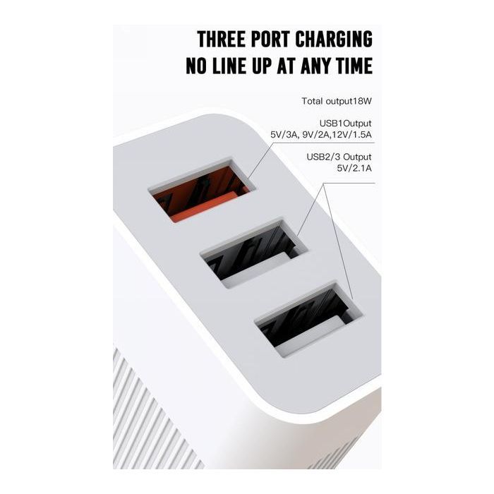 Зарядное устройство XO USB L72 (3A, QC3.0, 3 Usb) + cable Micro USB White (XO-L72-BK) изображение 3