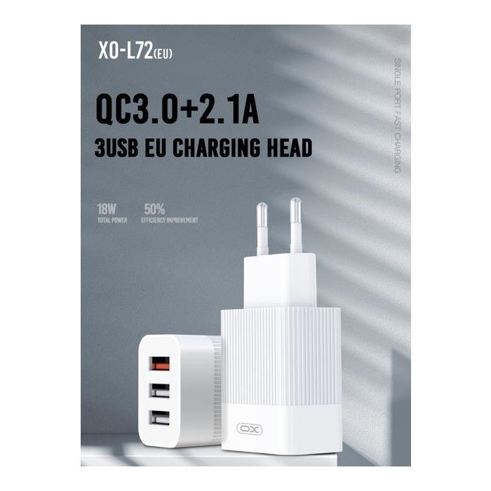 Зарядное устройство XO USB L72 (3A, QC3.0, 3 Usb) + cable Micro USB White (XO-L72-BK) изображение 4