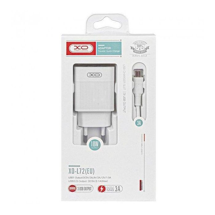 Зарядное устройство XO USB L72 (3A, QC3.0, 3 Usb) + cable Micro USB White (XO-L72-BK) изображение 6
