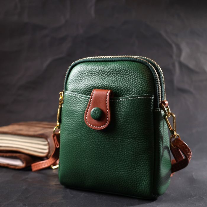 Сумка Vintage Трапеция из натуральной кожи Зеленая (22268) изображение 10