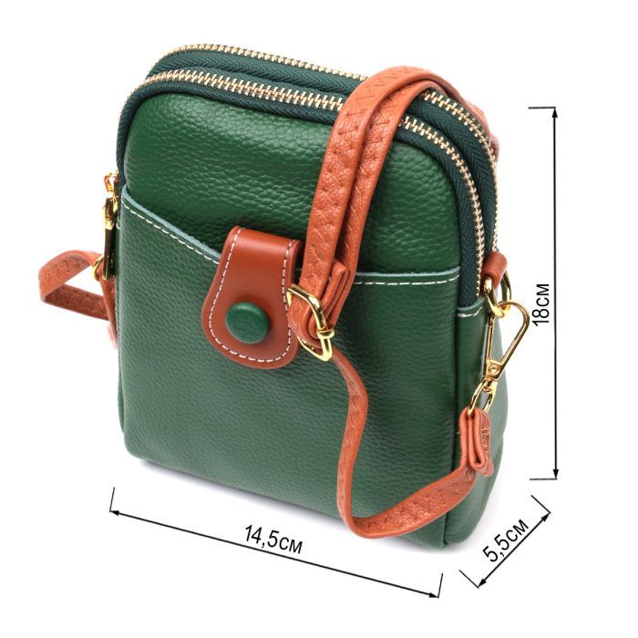 Сумка Vintage Трапеция из натуральной кожи Зеленая (22268) изображение 3