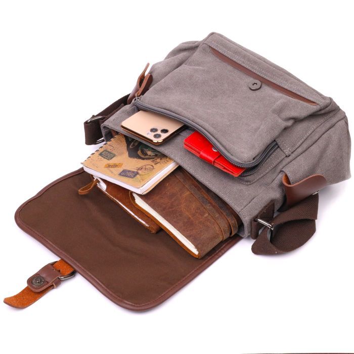 Сумка Vintage Мужская из текстиля Серая (21248) изображение 9
