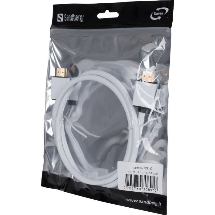 Кабель мультимедійний HDMI to HDMI 1.0m 2.0 white Sandberg (308-97) зображення 2