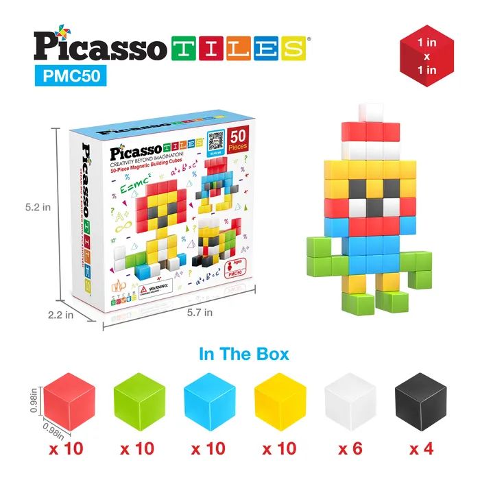 Конструктор Picasso магнитный Tiles Building Cubes 50 деталей (817338023645) изображение 2