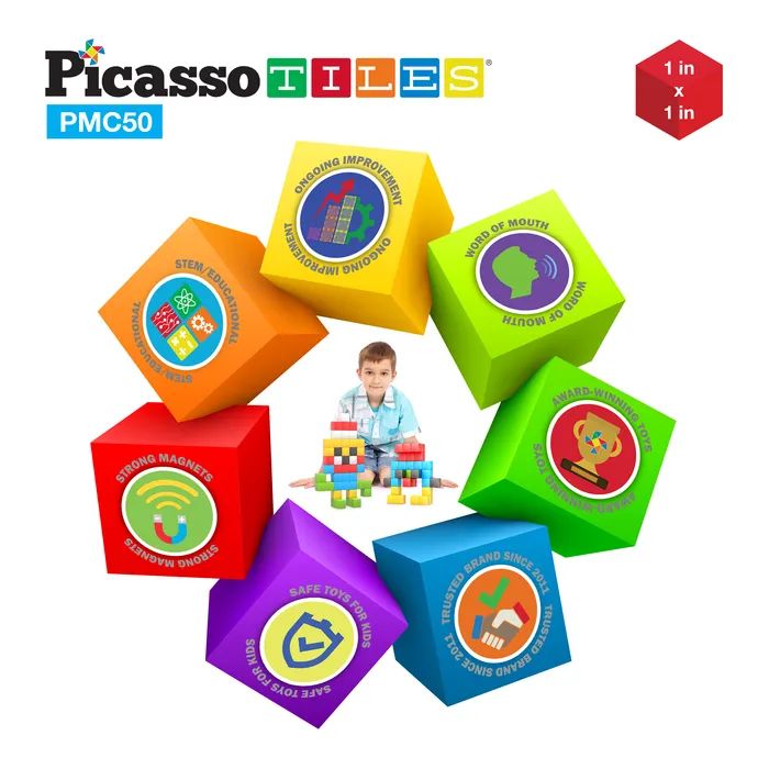 Конструктор Picasso магнитный Tiles Building Cubes 50 деталей (817338023645) изображение 6
