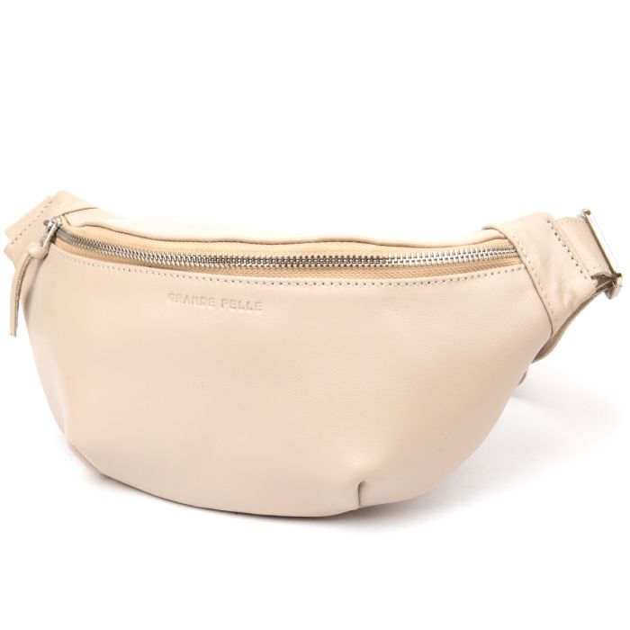Сумка Grande Pelle Кожаная на пояс Бежевая (11357)