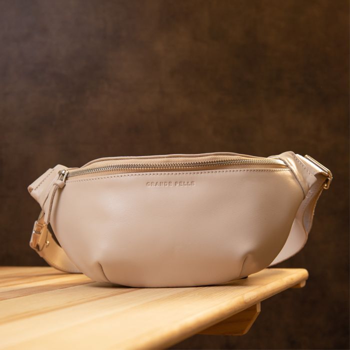Сумка Grande Pelle Кожаная на пояс Бежевая (11357) изображение 7