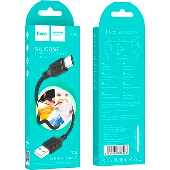 Дата кабель USB-C to USB-C 1.0m Cool silicone X90 black HOCO (6931474788443) изображение 5