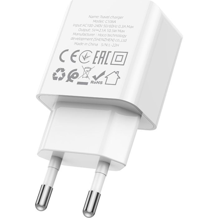 Зарядний пристрій HOCO C106A Leisure USB 10.5W White (6931474783882) зображення 2