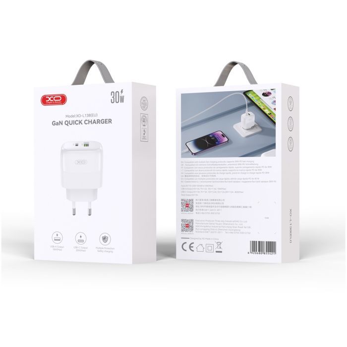Зарядний пристрій XO L138 48W USB-C PD30W + USB-A QC18W White (L138_White) зображення 3