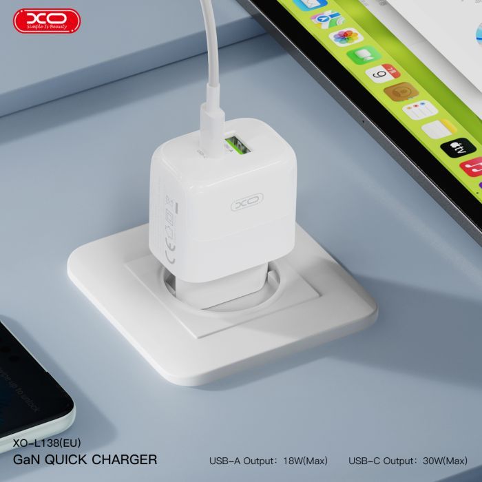 Зарядний пристрій XO L138 48W USB-C PD30W + USB-A QC18W White (L138_White) зображення 7