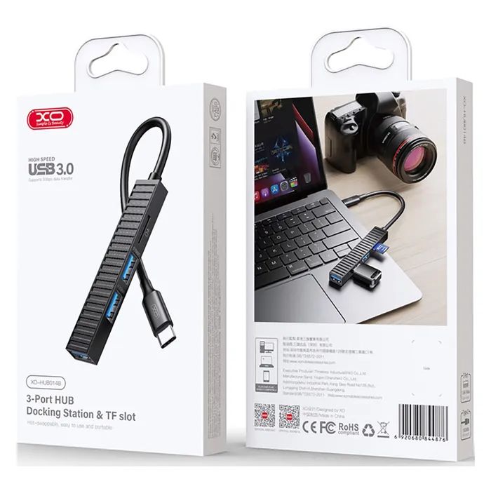 Концентратор XO USB-C 4-in-1 порти XO HUB014B.black (HUB014B.black) зображення 4
