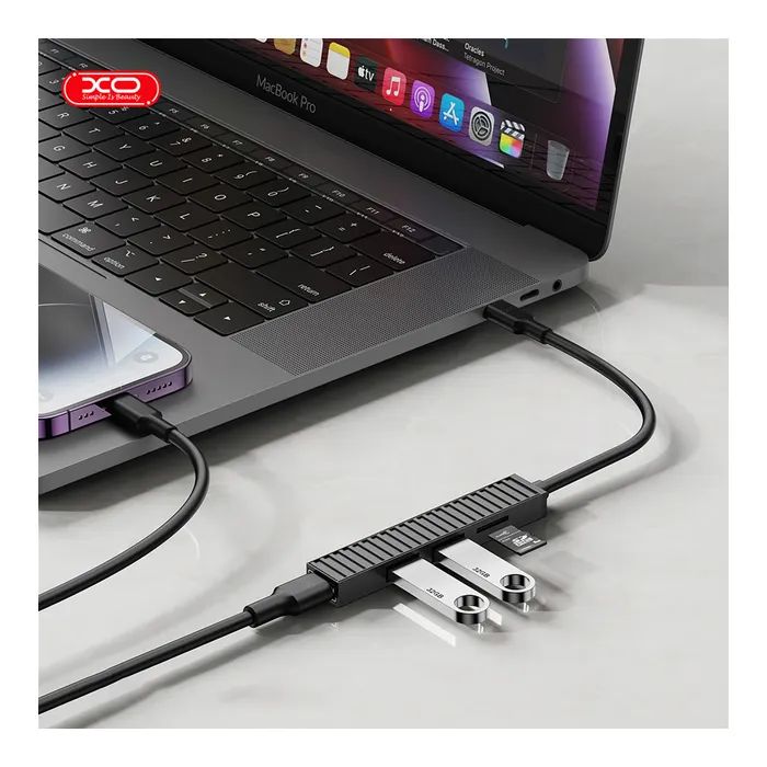 Концентратор XO USB-C 4-in-1 порти XO HUB014B.black (HUB014B.black) зображення 5