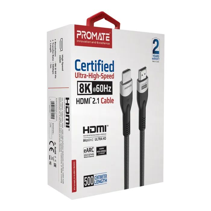 Кабель мультимедийный HDMI to HDMI 5.0m v2.1 grey Promate (primelink8k-500.grey) изображение 2