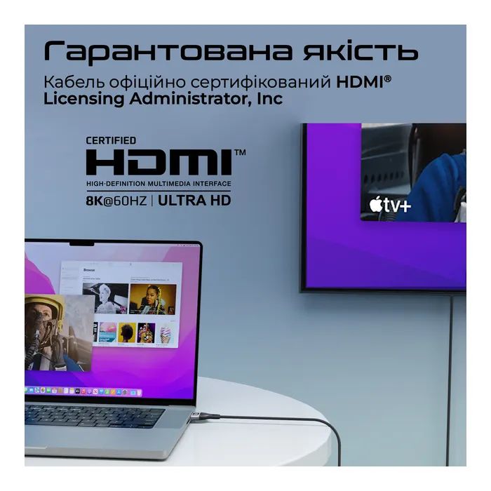 Кабель мультимедийный HDMI to HDMI 5.0m v2.1 grey Promate (primelink8k-500.grey) изображение 6