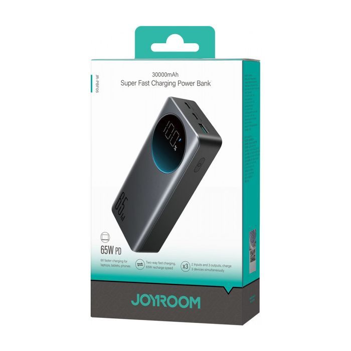 Батарея универсальная JOYROOM 30000mAh 65W PD, QC/3.0, USB-A, 2xUSB-C In/Out, Black (JR-PBF05) изображение 8