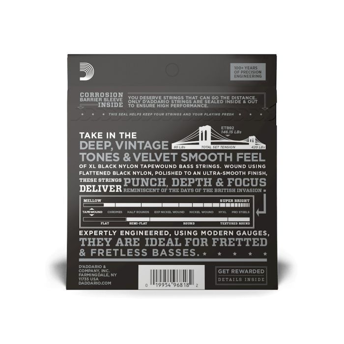 Струны для гитары D'Addario XL Nylon Tapewound Bass (50-105) (ETB92) изображение 3