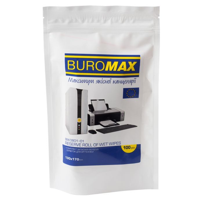 Салфетки Buromax Wet wipes for OFFICE Equipment 100pcs, plastic pouch (BM.0801-01)