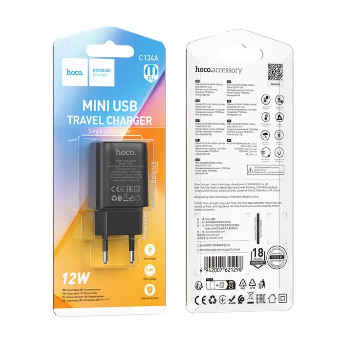 Зарядний пристрій HOCO C134A USB 2.4A black (6942007621298) зображення 2