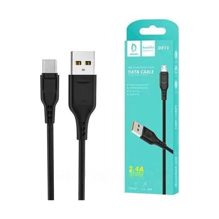 Дата кабель USB 2.0 AM to Micro 5P 1.0m 2.4A silicone black Denmen (DM-D01V-BK) изображение 2