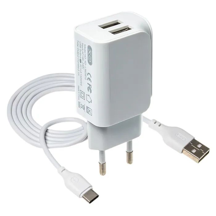 Зарядное устройство XO 2xUSB + cable USB-C white (XO-L35-TC) изображение 2