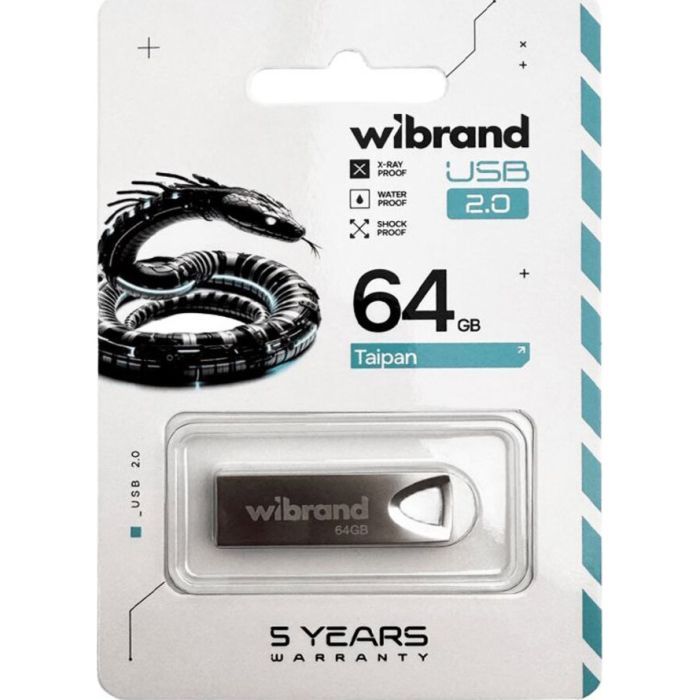 USB флеш накопитель Wibrand 64GB Taipan Silver USB 2.0 (WI2.0/TA64U2S) изображение 3
