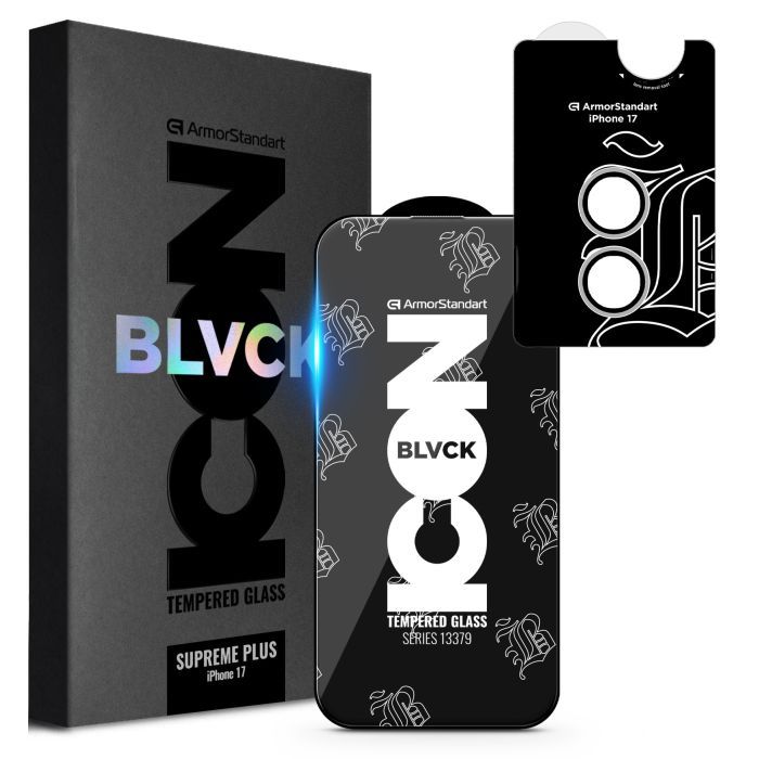 Скло захисне Armorstandart Supreme Plus Black Icon Apple iPhone 17 (ARM87860)