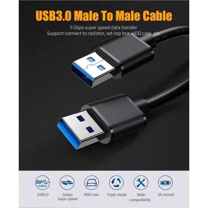 Дата кабель USB 3.0 AM/AM 2.0m 5Gbps black Essager (EXCAA-YTD01) зображення 2