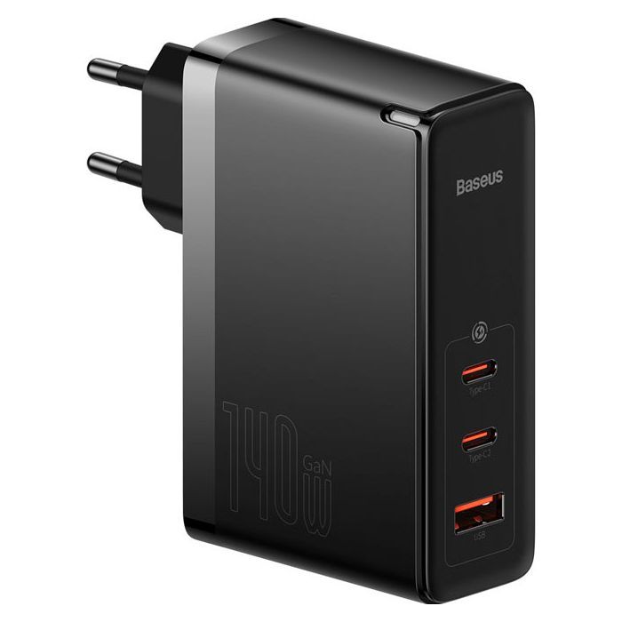 Зарядное устройство Baseus 2xUSB-C 140W + 1xUSB GaN + cable USB-C to USB-C black (CCGP100201)