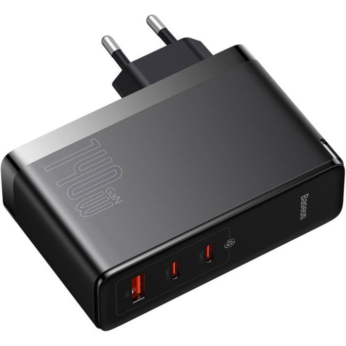 Зарядное устройство Baseus 2xUSB-C 140W + 1xUSB GaN + cable USB-C to USB-C black (CCGP100201) изображение 2