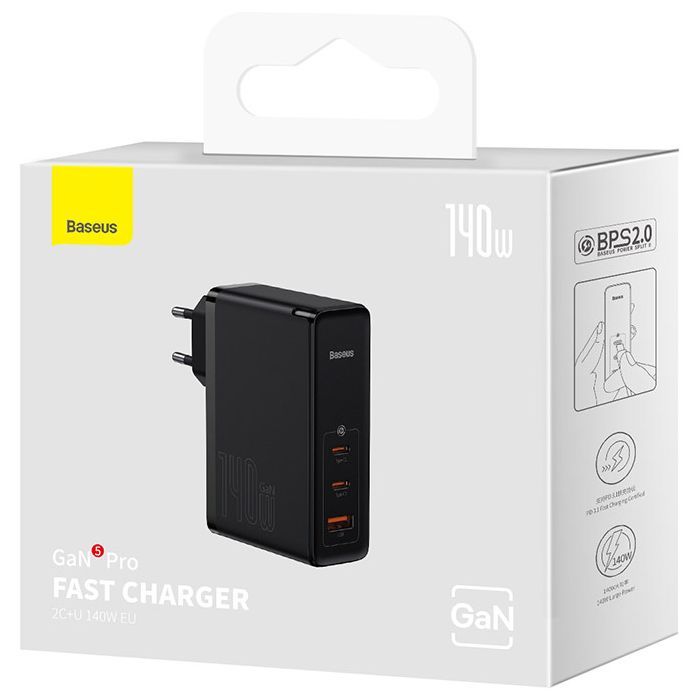 Зарядное устройство Baseus 2xUSB-C 140W + 1xUSB GaN + cable USB-C to USB-C black (CCGP100201) изображение 7