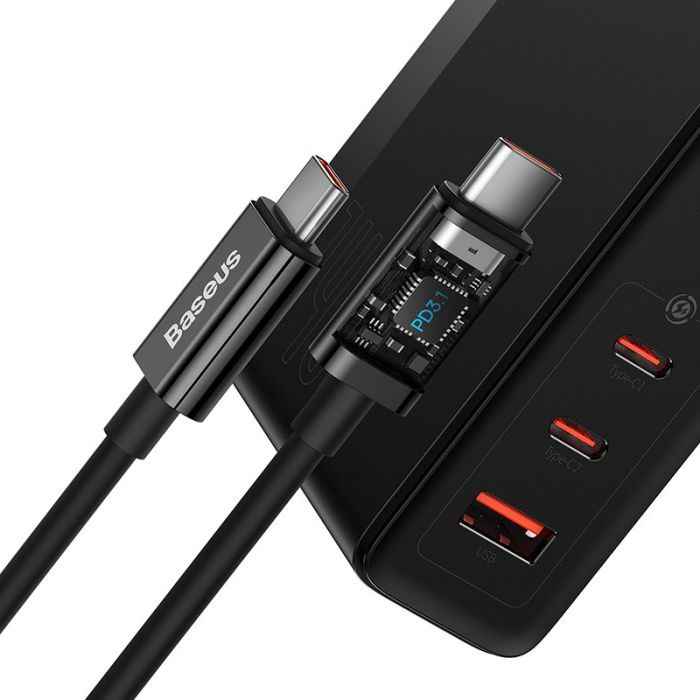 Зарядное устройство Baseus 2xUSB-C 140W + 1xUSB GaN + cable USB-C to USB-C black (CCGP100201) изображение 8