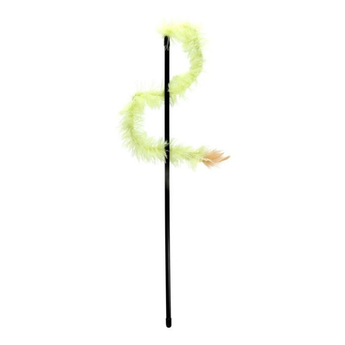 Игрушка для кошек Hippie Pet Удочка с длинными перьями желтая 48 см (HIPCW2303034G)