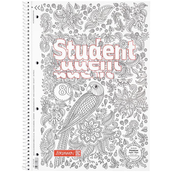 Книга записная Brunnen Колледж-блок А4 Premium Zenart bird, линия 80 листов (10 67 427)